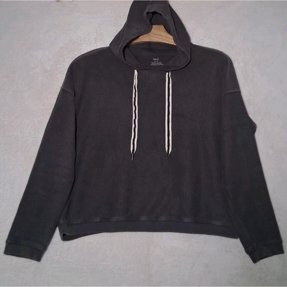 Aerie Hoodie Sweatshirt Womens Size M Gray Cropped Ribbed Pullover Cotton